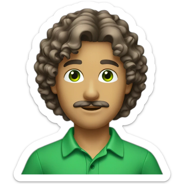 man-young-long-curly-hair-italian-green-eyes-mustache-polo-shirt sticker