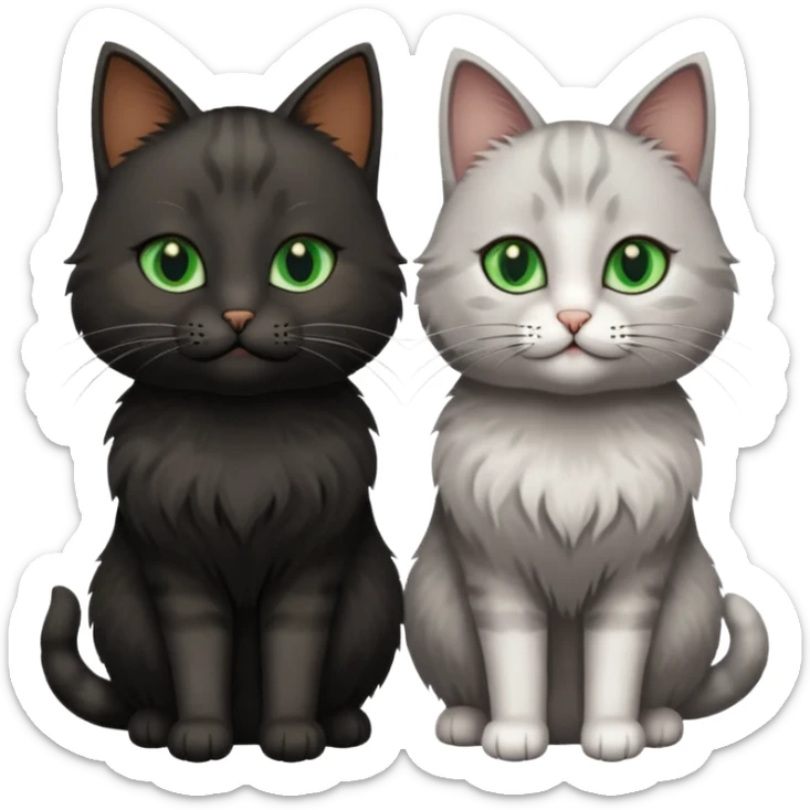 Can you make an emoji of two cats looking at each other, one black with brown eyes and the other gray with green eyes? sticker