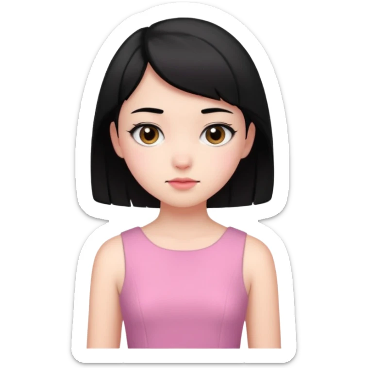 Un emoji de una. Chica adolescente vestido rosado pelo corto negro casi por los hombros sticker