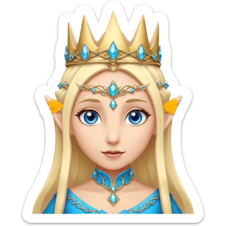 elf princess with pointy ears, white skin, blond hair with jewellery, blue eyes sticker