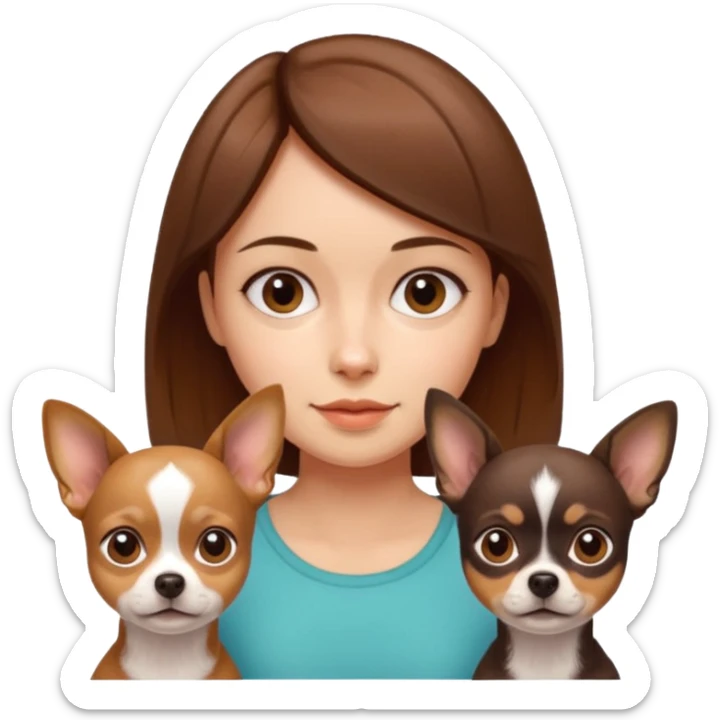 girl with mid-short brown hair and 2 chihuahuas sticker