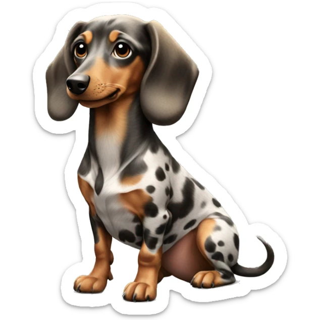 Generate an emoji of a dog of the Dachshund Longhair breed with a spotted color showing a like with its paw  sticker