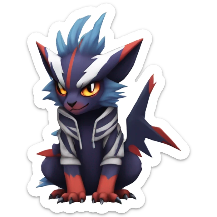 Cool Anthro Dark Absol-Noivern-Quilava-Litten-Pokémon with edgy stripes hoodie spiked collar punk Full Body sticker