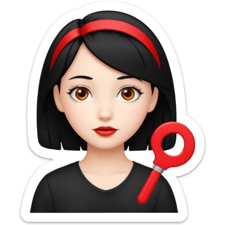  girl with black hair and red color hairclip sticker