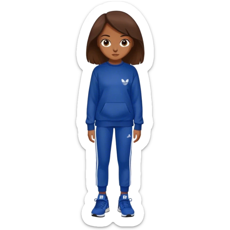 Girl with brown hair, brown eyes a dark blue pullover, brown adidas shoes  sticker