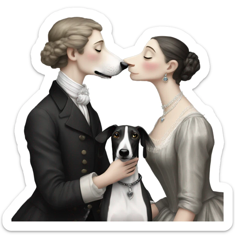 A family Two aristocrat dog black and white galgo kiss with women  sticker