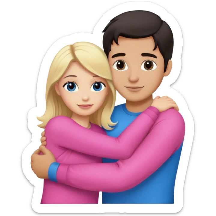 Cute blonde woman wearing pink with cute dark hair man wearing blue hugging sticker