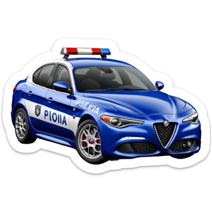 crea auto di servzio alfa romeo giulia tutta blu scuro con la scritta sul lato polizia penitenziaria  sticker