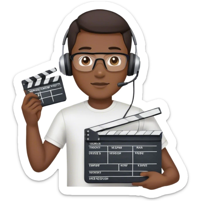 asian male movie director wear headset, tsirts who holds a movie slate sticker