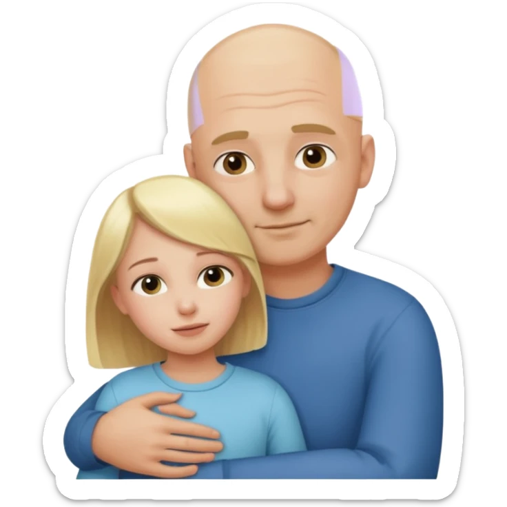Blonde girl child hugging bald adult father sticker