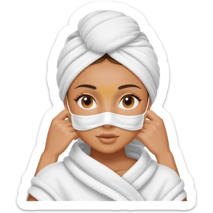 aesthetic tanned girl with just her face and a face mask and a towel on her head sticker