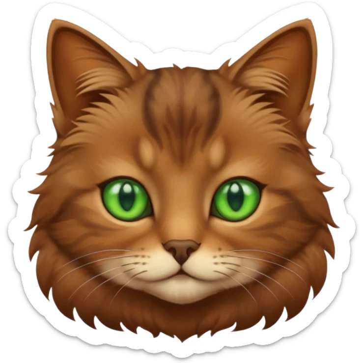 eine braune flauschige niedliche katze mit grünen augen die augen sollen nicht leuchten sondern matt sein und mit verschiedenen brauntönene das fell sticker