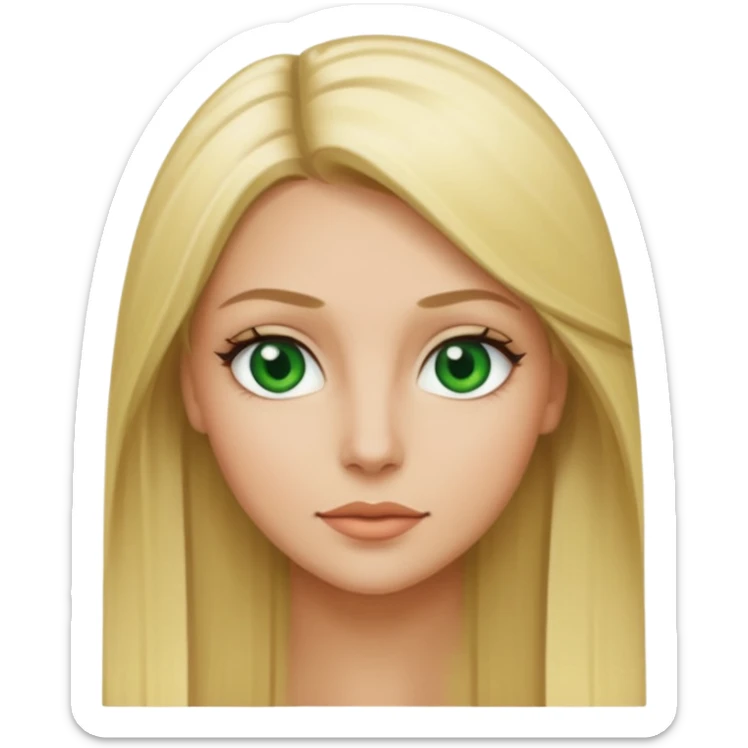 Blonde with straight hair and green eyes and a black tilde  sticker