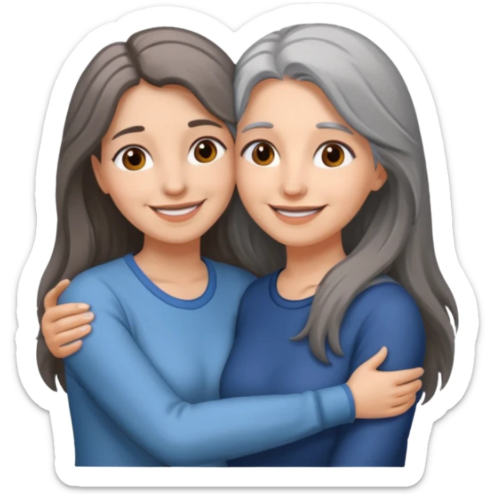 2 Frauen, die sich umarmen, davon 1 grauhaarig, 1 braunhaarig, lange Haare sticker