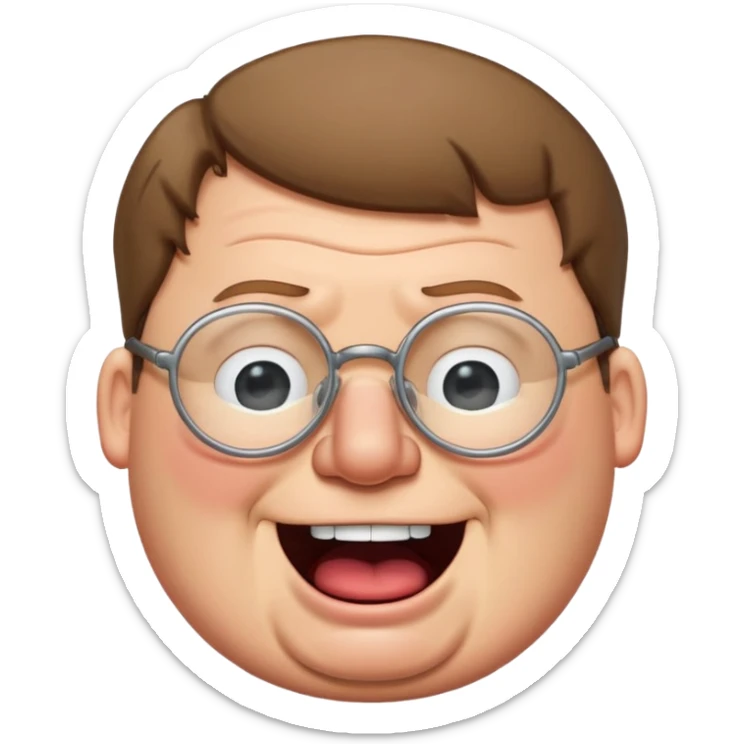 cartoon peter griffin with glasses as a laughing crying emoji in family guy art style sticker