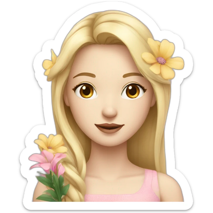 young pretty blond woman with pale skin and flowers  sticker