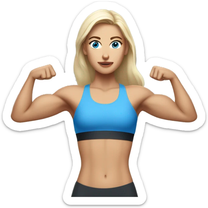 White Beautiful women with blue eyes wearing sports bra showing her muscles sticker