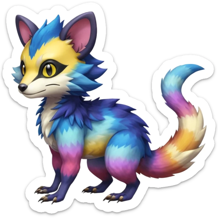 Colorful Gradient-colored Trico-Sergal-Furret-Wolverine-Vernid-fusion-Fakemon-animal-hybrid-creature, full body sticker