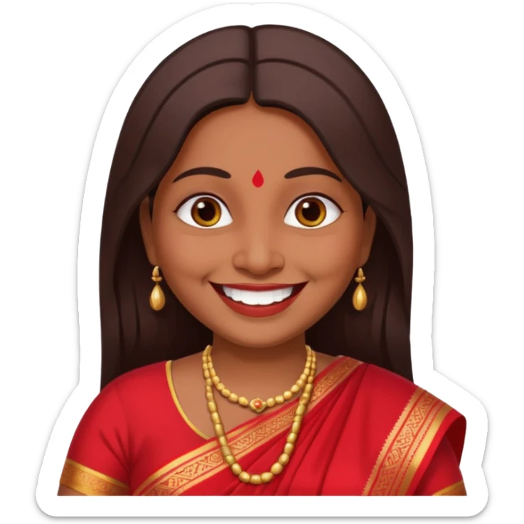 40 yr old chubby indian woman, dark skin, straight brown hair, big smile, white teeth sticker