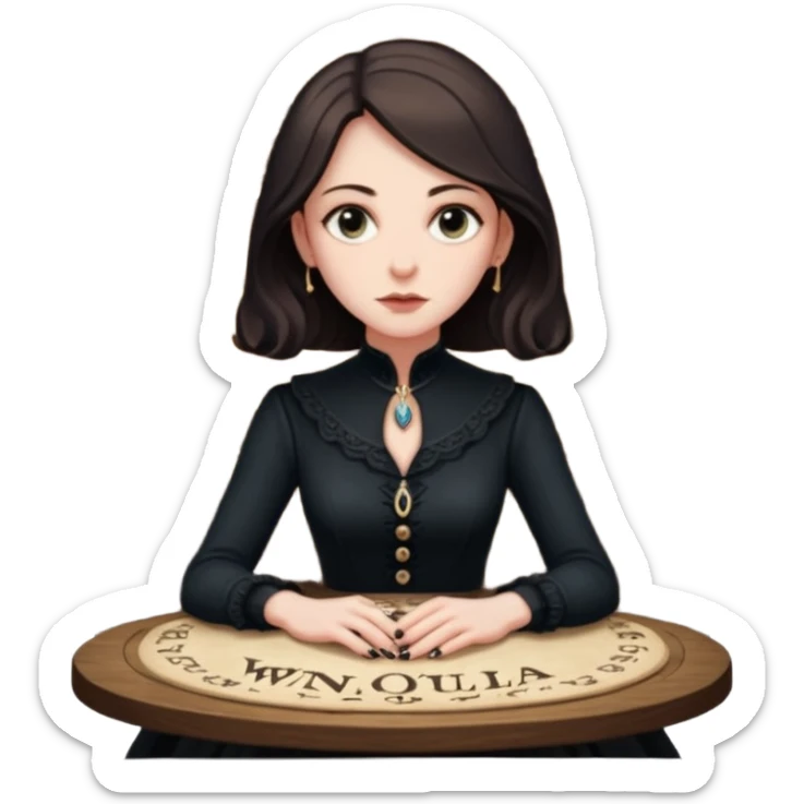 Sarah winchester, the Winchester fortune heiress, sitting att a ouija board sticker