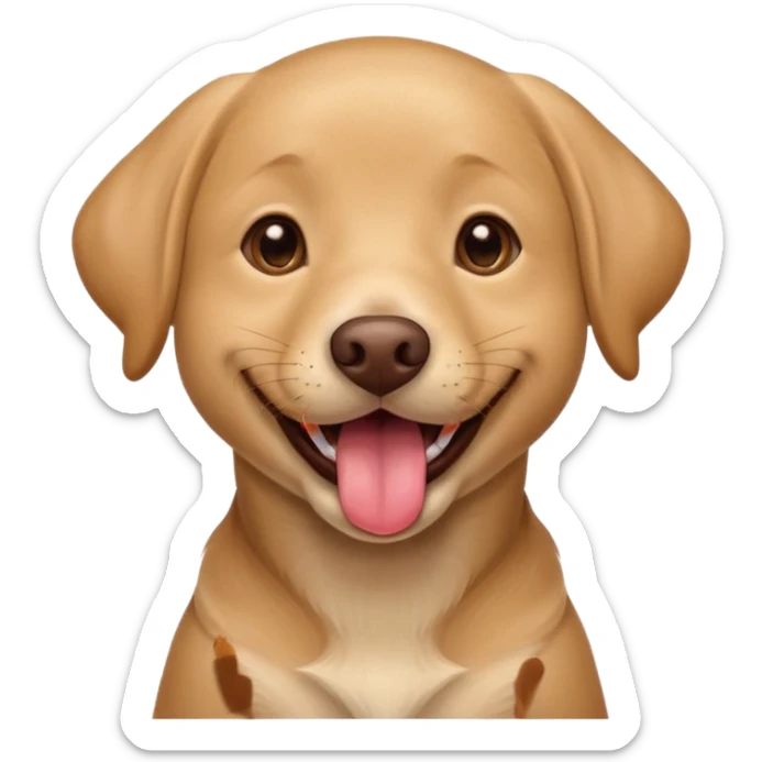Happy light brown Labrador Full-grown dog sitting on beige background, wide smile with tongue out, looking at camera, playful and curious expression, professional portrait style sticker