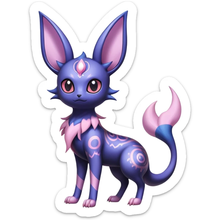 Shiny Exotic Badass Ethereal Royal Mysterious Gothic Noibat-Espeon-Umbreon-Sylveon-Pokémon-Fakémon-hybrid-creature (full body) with random pattern-markings sticker