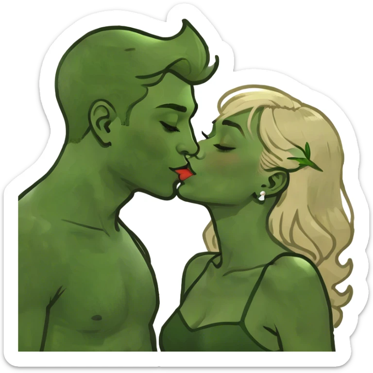 Girl and guy blonde hair and light skin couple kissing sticker