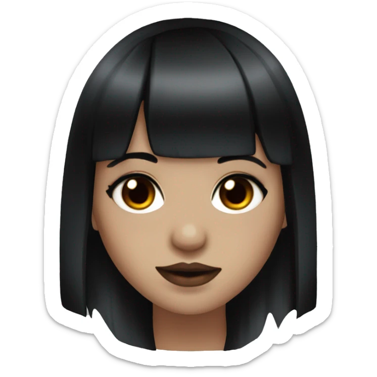 goth girl with black and red hair, black winged eyeliner, brown eyes, straight bangs sticker