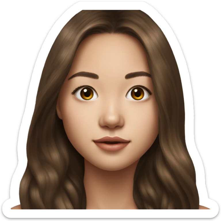 Megan Nakata long brown hair teenager, hyperreal photoreal portrait sticker