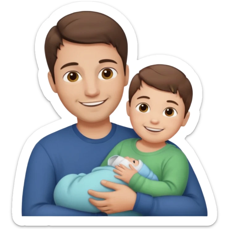 "Man with short brown hair and fair skin, without a mustache, holding a one baby, smiling." sticker