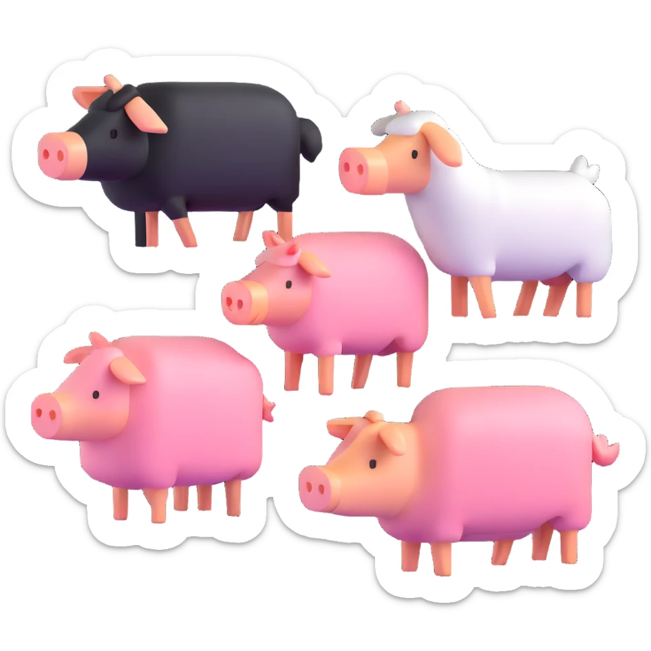 Minecraft style sheep, blocky pig friend, and blocky chicken friend together sticker