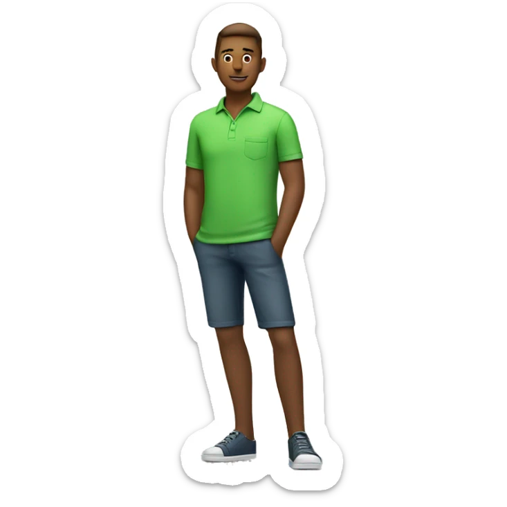 white guy wearing apple green polo shirt while arms in the pocket sticker