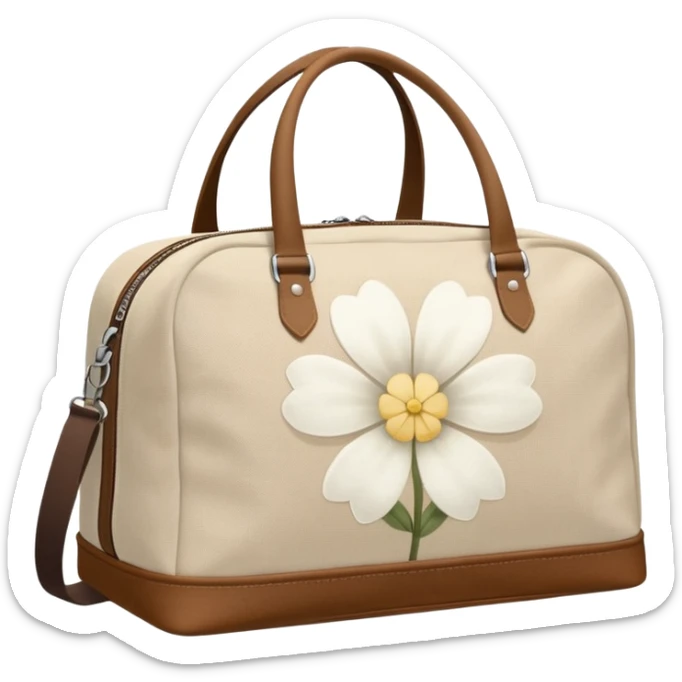 A sports bag with a pale light beige print in a small white flower sticker