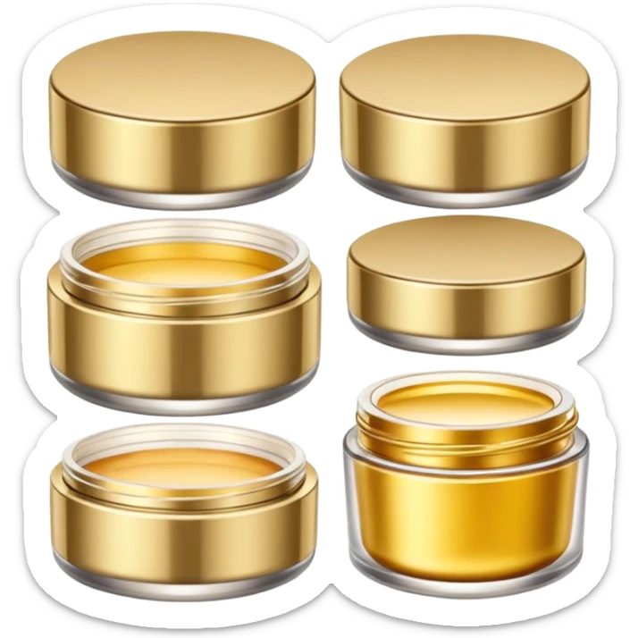 PVarios rodutos de beleza com tampa dos potes dourados e fundo transparente pra usar como figurinha sticker