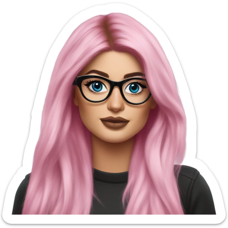 Photo Realistic kylie jenner stylish pink hair BLUE eyes and glasses elegant  sticker