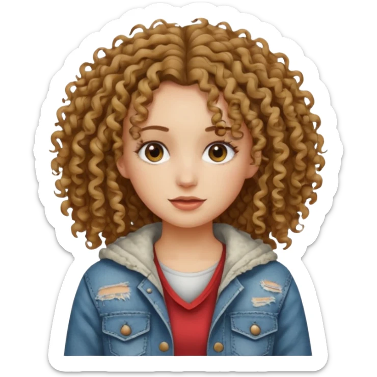 ios 18 emoji pretty girl with curly hair and poor clothes sticker