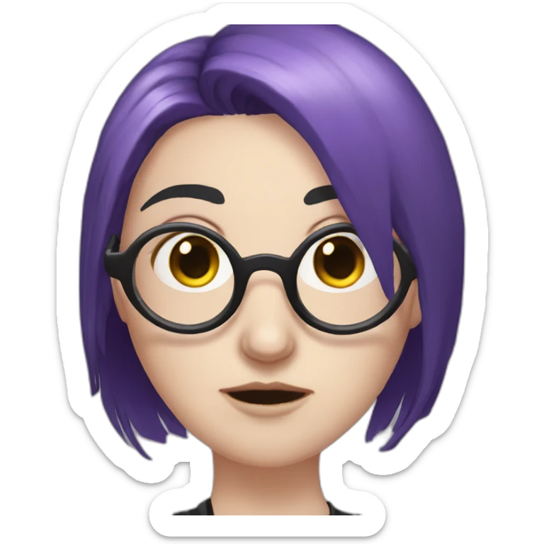 goth woman with long side parted purple hair and oval glasses, pale skin, facepalming sticker