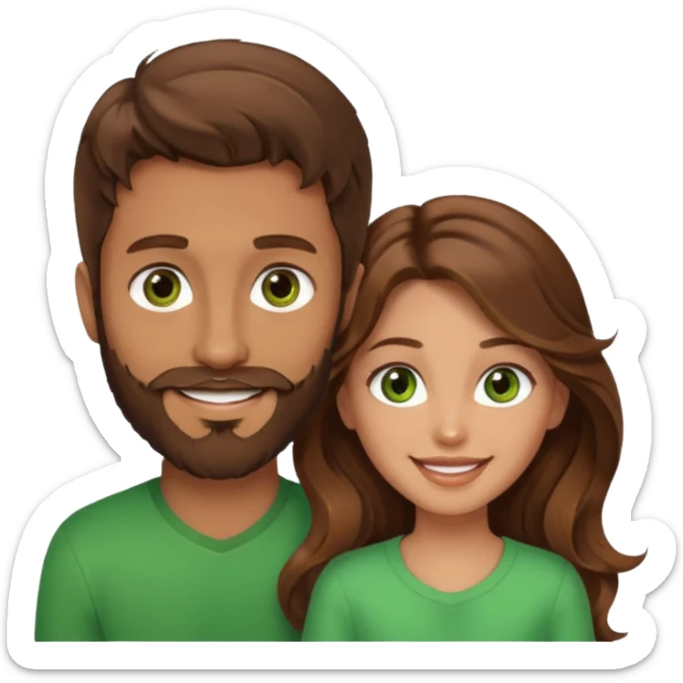 a brown hair and beard man with hazel eyes and a girl with long brown wavy hair with green eyes, togheter sticker