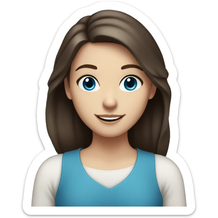 White girl with blue eyes and dark brown hair, smiling sticker