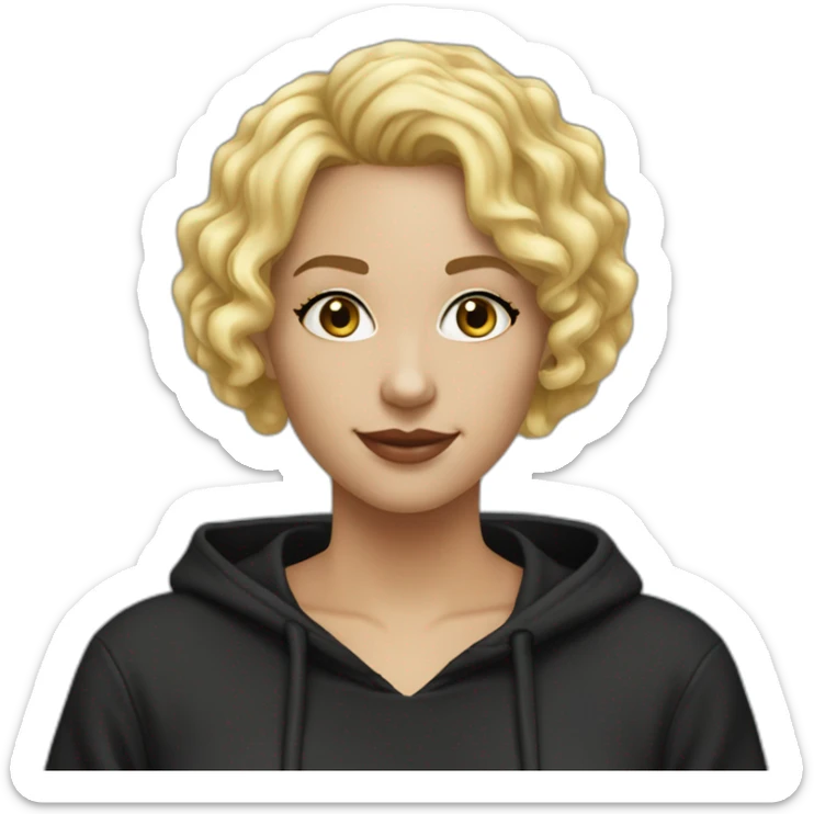 it woman blonde Bob Haircut lite Curly no glasses black outfit hoodies sticker