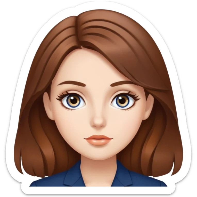 Beautiful Girl with brown hair super expensive star eyes elegant cartoon style navy blue  sticker