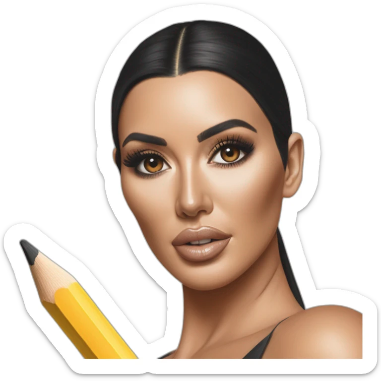 Hyper-realistic pencil painting of kim kardashian sultry making butter sticker
