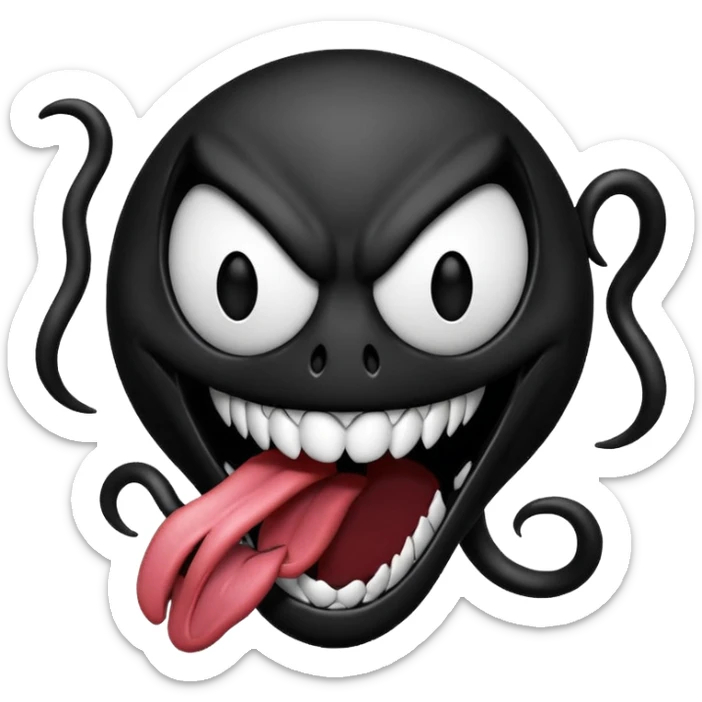 Venom symbiote, playful and chaotic, tongue out, Apple OS emoji style, not an apple sticker