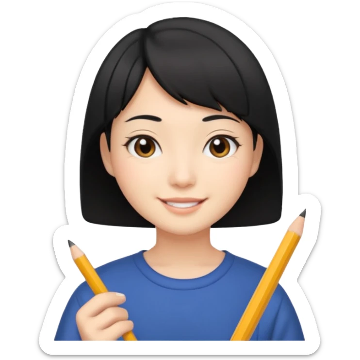 quero um personagem japones, de pouco cabelo e sorrindo com um lapis na mao sticker
