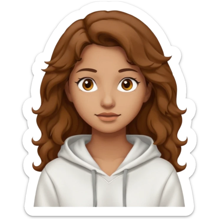 Una donna con una felpa semplice bianca,ha gli occhi marroni,i capelli castani , c’è gli ha lunghi e ricci ma non troppo sticker