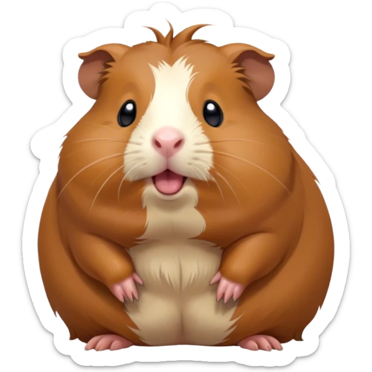 Cinematic Cute Yawning Brown Guinea Pig Portrait Emoji, Head tilted slightly with a dramatic, wide-open yawn, revealing a soft brown coat and tiny, droopy ears, round dark eyes barely open in drowsy contentment, Simplified yet irresistibly adorable features, highly detailed, glowing with a soft, cozy glow, high shine, relaxed yet expressive, stylized with a touch of whimsy, bright and endearing, soft glowing outline, capturing the essence of a sleepy yet affectionate guinea pig, so drowsy it feels like it could stretch out of the screen and curl up for a nap! sticker