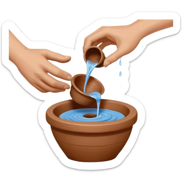 Realistic image of a potter's wheel in action, shaping wet clay into graceful shapes, water splashing gently sticker