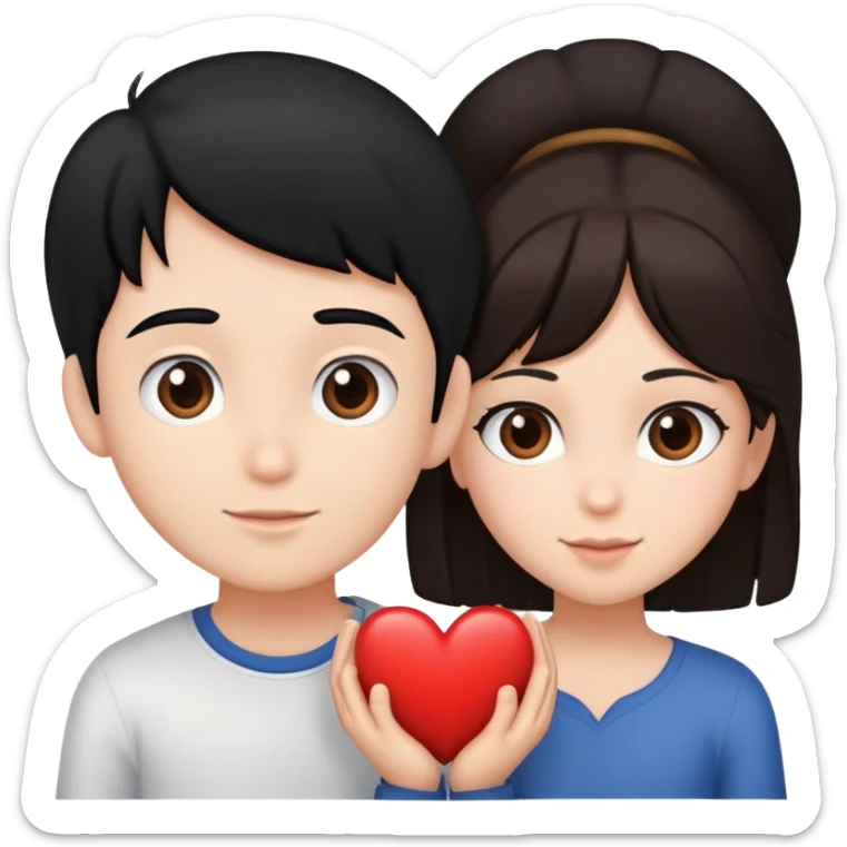 A couple: boy with black hair an girl with brown hair. A heart above them sticker