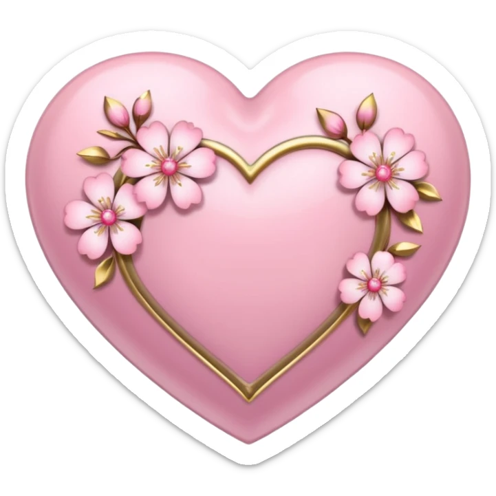 heart with sakura flowers and very prominent gold and silver accents sticker