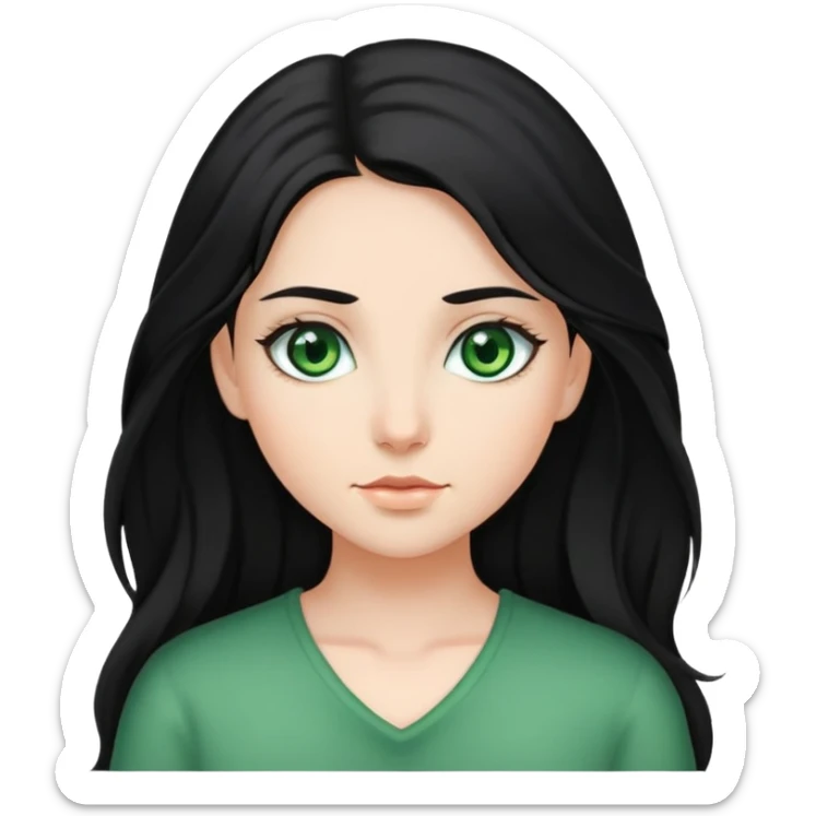Girl black hair green eyes and long hair sticker